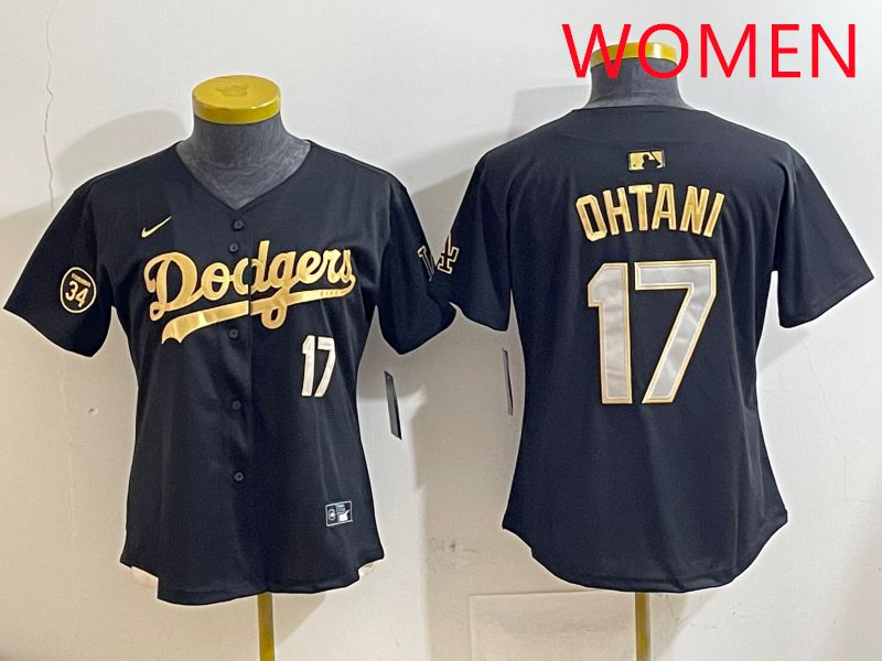 Women Los Angeles Dodgers #17 Ohtani Black Gold Nike 2025 MLB Jersey style 4281->women mlb jersey->Women Jersey